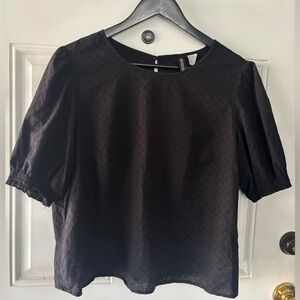 H&M Divided Black Puff Sleeve Textured Blouse